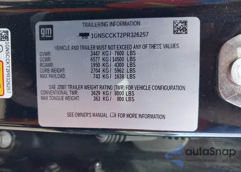 2023 Chevrolet Suburban 2Wd Lt из США, поврежденный, VIN 1GNSCCKT2PR326257